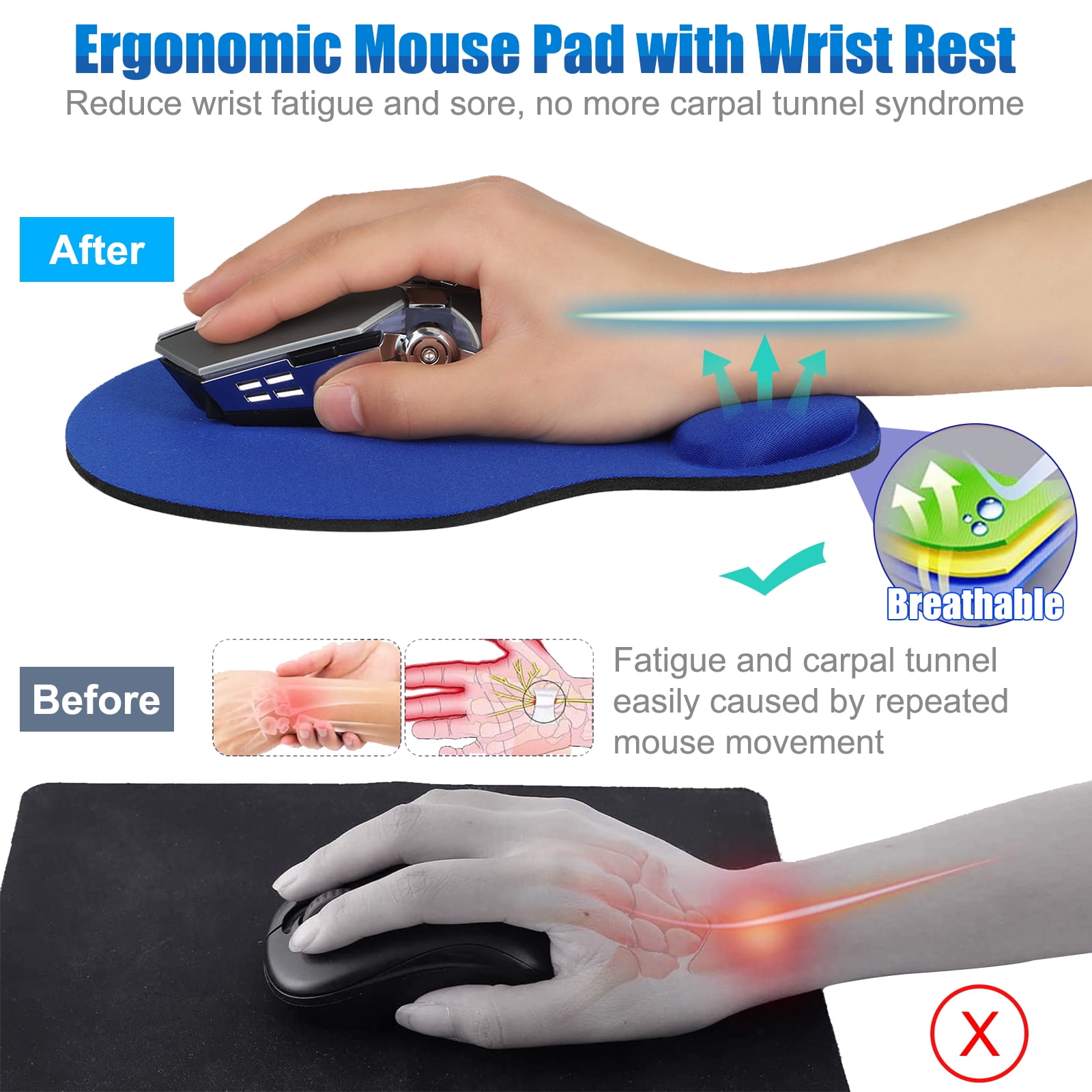 Mouse Pad with Gel Wrist Rest, 8.25 x 9.62, Purple - Zerbee