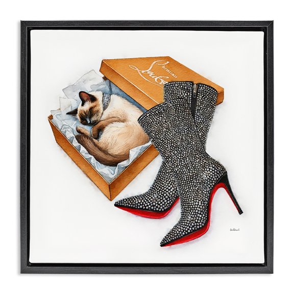Stupell Industries Stylish Shoebox Cat Animals Painting Black Floater Framed Canvas Art Print Wall Art, 18 x 18