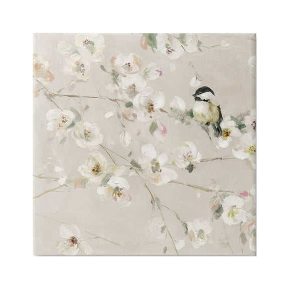Stupell Industries Beige Bird & Flowers Animals & Insects Painting Gallery Wrapped Canvas Art Print Wall Art, 17 x 17