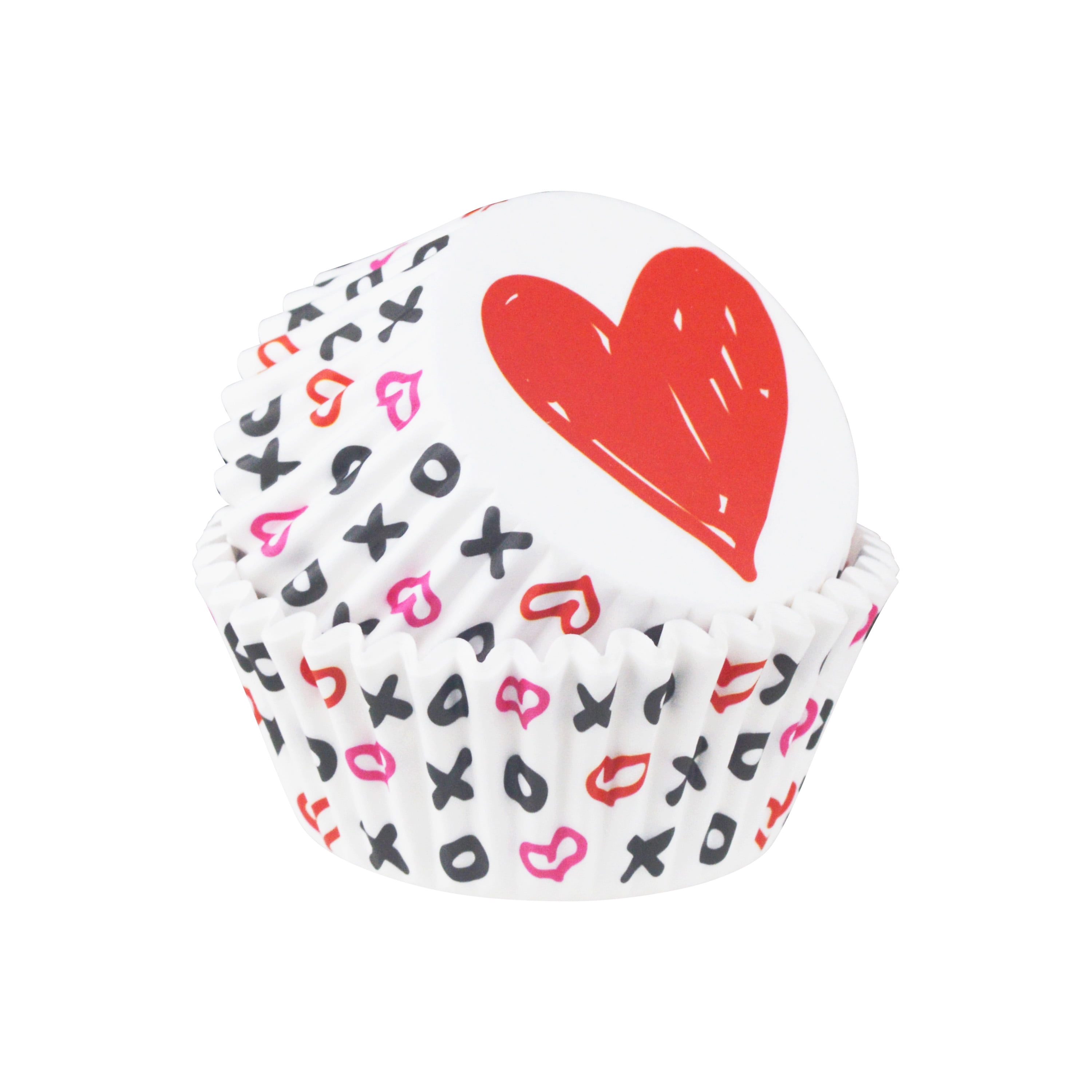 WAY TO CELEBRATE! Way To Celebrate Valentine 50ct Red, Pink, White and Black Paper Bake Cup XOXO, 2in Dia