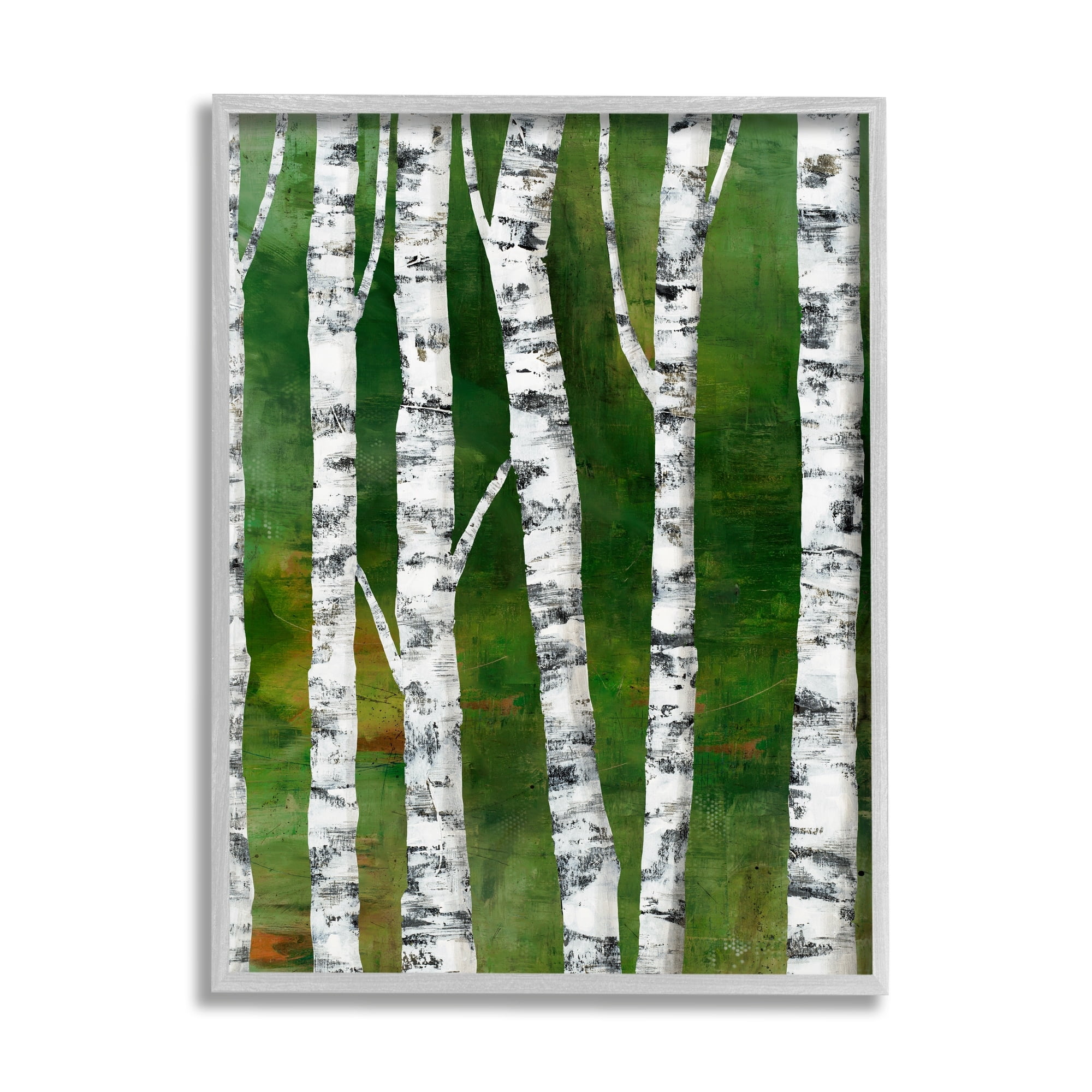 Stupell Industries Birch Trees Bark Collaged Green Woodlands Background Framed Wall Art, 24 x 30, Design by Ruth Fromstein