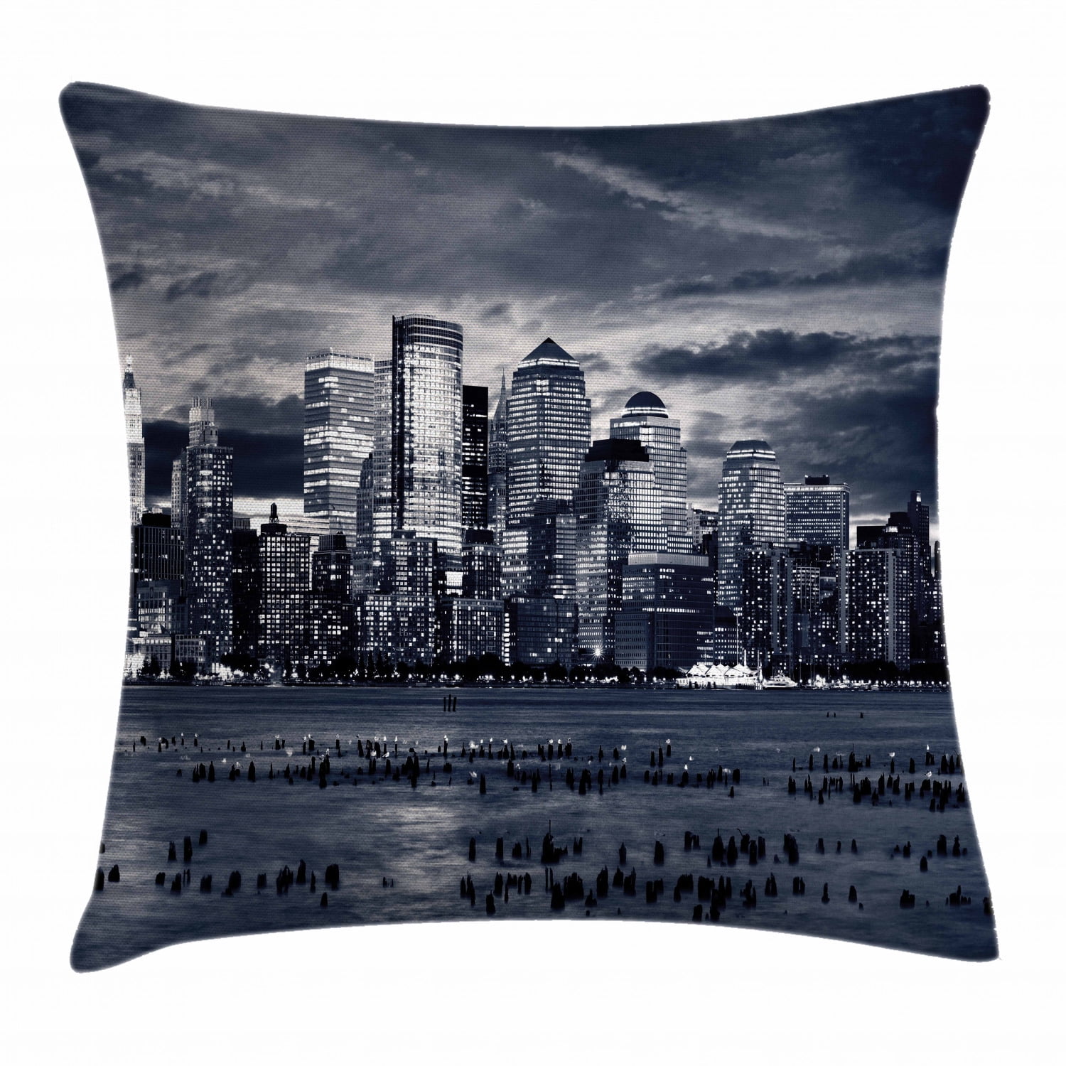 City Throw Pillow Cushion Cover Dramatic View Of New York Skyline City Throw Pillow Cushion Cover