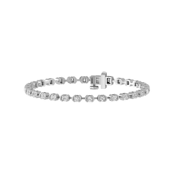 ARAIYA FINE JEWELRY 925 Sterling Silver Round Shape Lab Grown Diamond Bangle Bracelet (3 cttw, D-F Color, VS1 Clarity) 7 inch