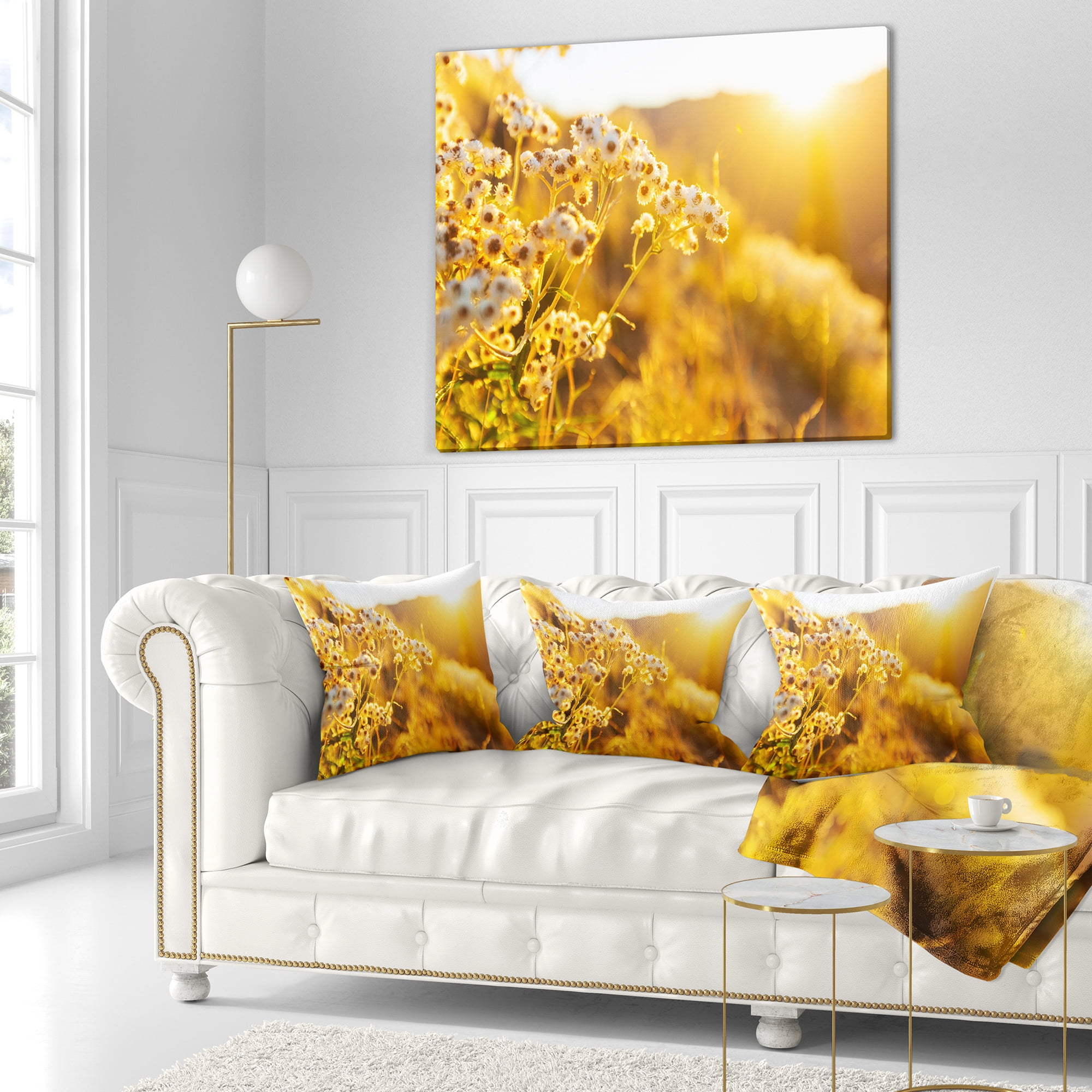 Designart Bright Yellow Rural Garden Flowers - Floral Throw Pillow - 16x16