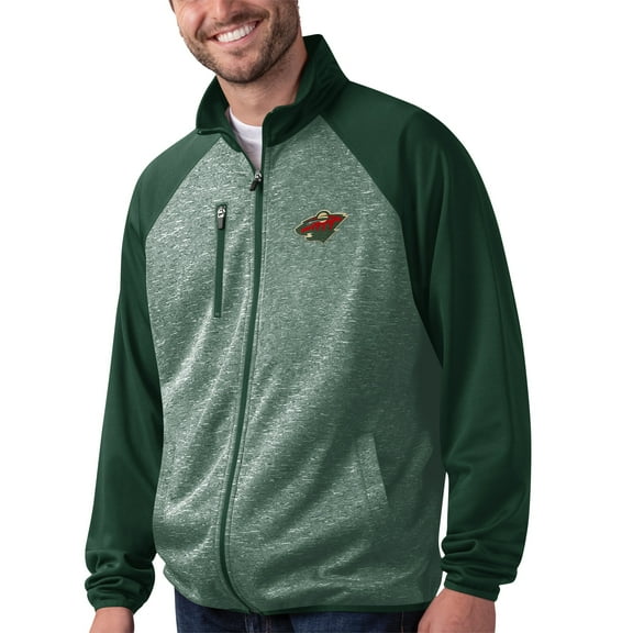 Men's G-III Sports by Carl Banks Green Minnesota Wild Runners-Raglan Full-Zip Track Jacket