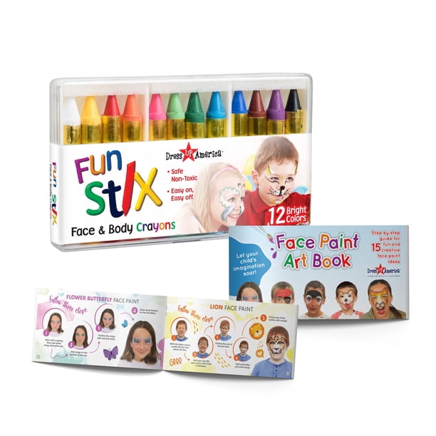 Crayones de pintura facial Dress Up America con libro de arte de 12 colores