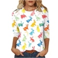 thumbnail image 3 of Yxbdin Happy Easter Shirts for Women Plus Size 3/4 Sleeve T Shirts Crew Neck Bunny Graphic Tee Funny Casual Easter Eggs Print Tops for Spring White XXXL, 3 of 7