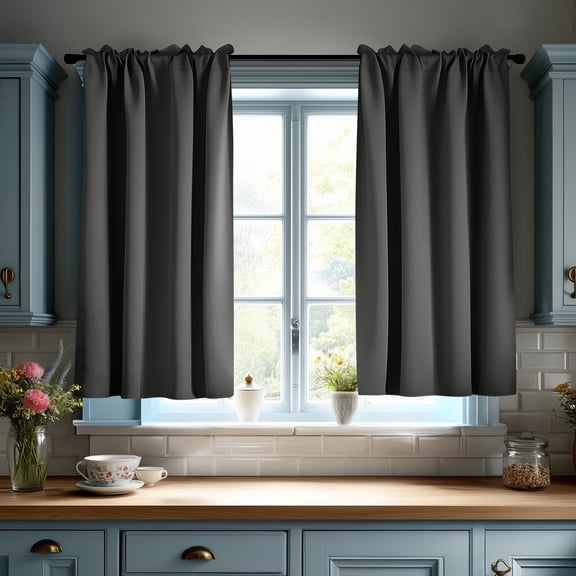 ZOPZO Short Blackout Curtains for Kitchen, 2 Panels, Dark Gray, 30W x 36L Inch, Noise-Reducing, Thermal Insulated, Room Darkening Drapes
