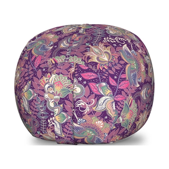 Floral Storage Toy Bag Chair, Vibrant Flowers with Romantic Style Ornamental Petals Paisley Design, Stuffed Animal Organizer Washable Bag, Large Size, Mauve Green, by Ambesonne