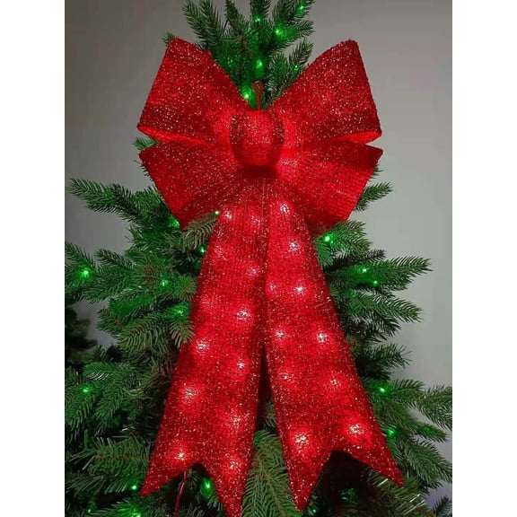 32" 72 LED Lighted Red Sparkly Bow Christmas Decoration (32" 72 LED)
