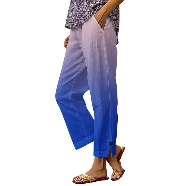 Tnhcen Women's Gradient Color Trousers with Pockets Elastic Waist Straight Leg Washed Wrinkle S-2XL Multiple Colors Available