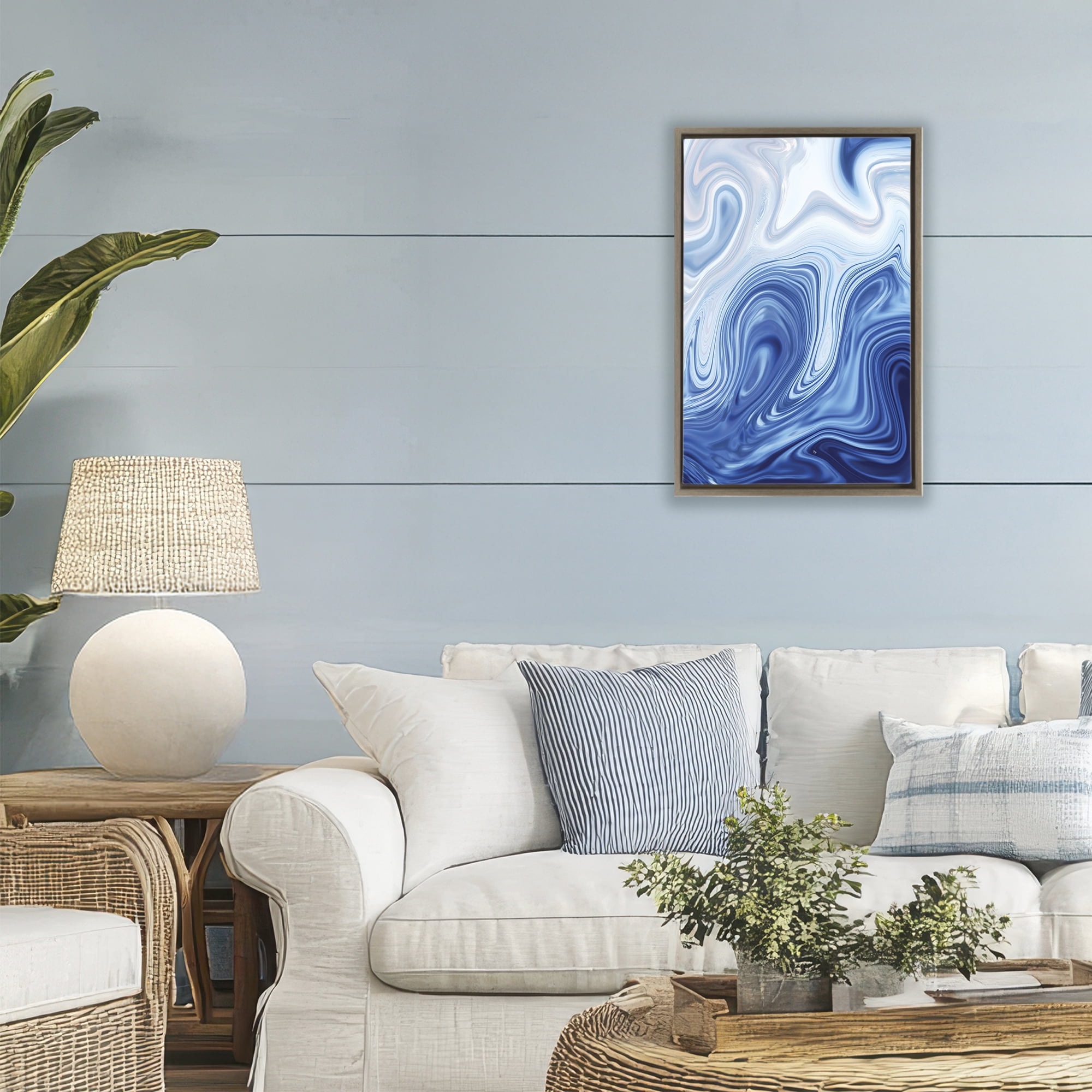 Stupell Industries Blue Marble Fluidity Brown Framed Floater Canvas Wall Art, design by Martina Pavlova