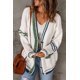 thumbnail image 4 of ABPHQTO Jersey de mujer con hombros caídos y bolsillos con botones a rayas blancas, 4 of 5