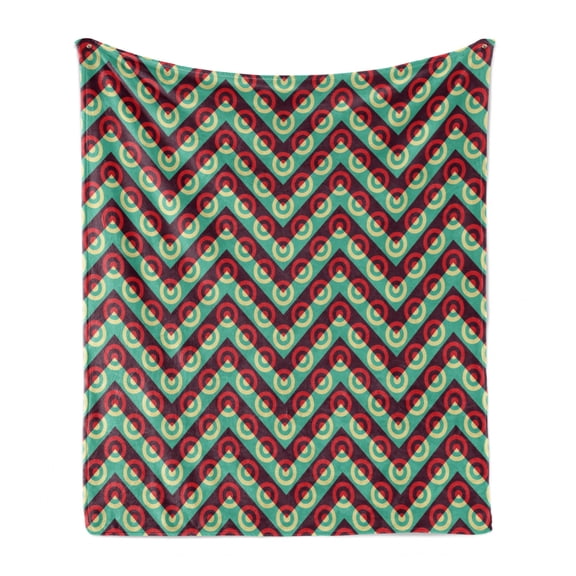 Geometric Circle Soft Flannel Fleece Blanket, 50s Pop Art Style Triangular Stripes Spiral Hoops Retro Poster Print, Cozy Plush for Indoor and Outdoor Use, 50" x 70", Maroon Sea Green, by Ambesonne