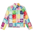 thumbnail image 4 of Jackets for Women Winter Coat Jackets Flannel Stand Collar Jacket(Colorful Watercolor Squares Pattern,Size:S-4XL), 4 of 7