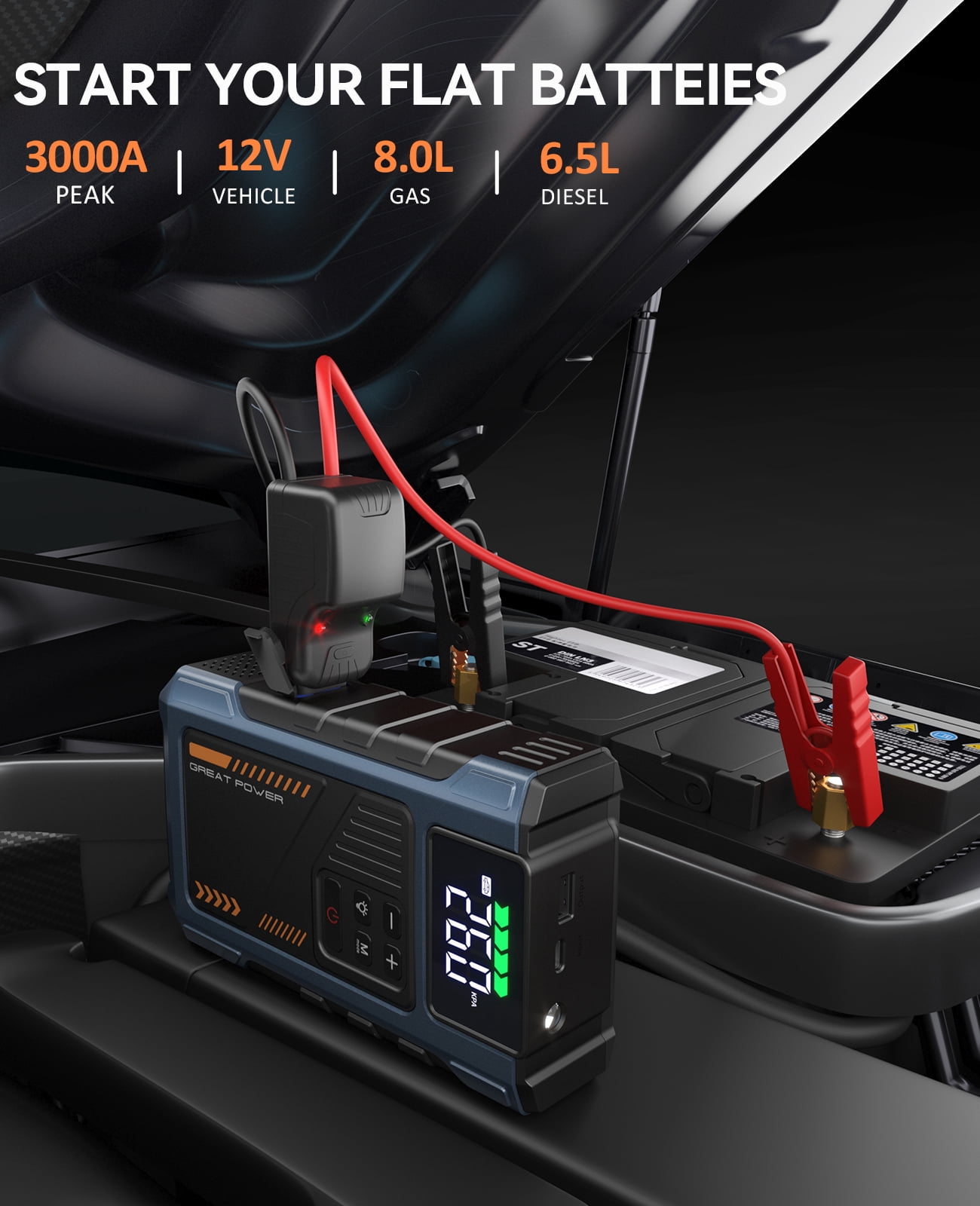 Geeneu Car Battery Jump Starter with Air Compressor,4000A Jumper Box for Car Battery Portable Booster Jump Pack,12V Jumpstart Combo 150PSI Car Tire Inflator Air Pump(up to 8.0L Gas/6.5L Diesel)