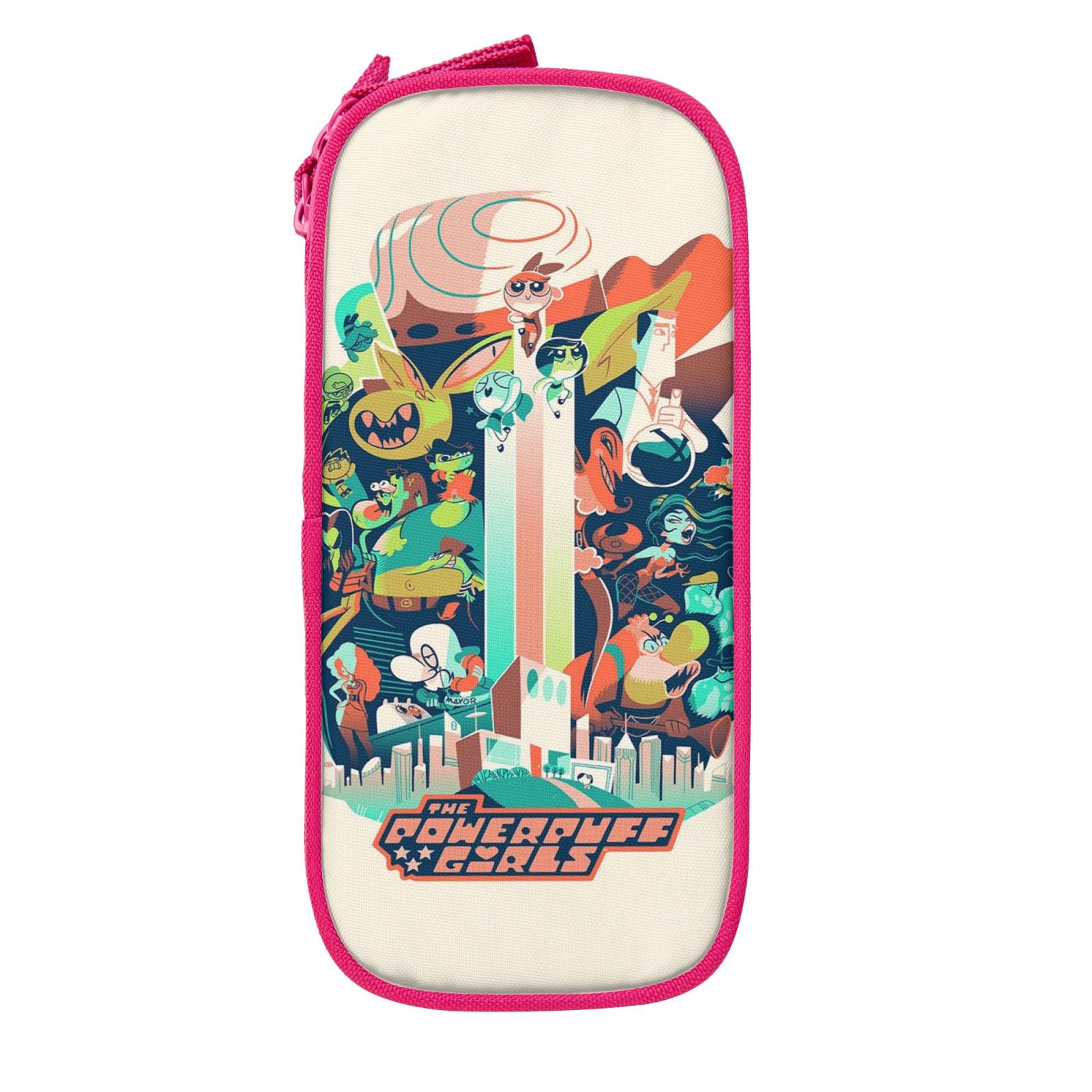 The Powerpuff Gi-rls Pencil Case Large Capacity Pencil Pouch Penbag Office Stationery Organizer Travel Makeup Bag Pink