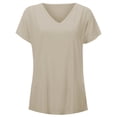 thumbnail image 4 of XIAONU Women's V Neck T Shirt Short Sleeve Hem Loose Fit Basic Top, 4 of 9