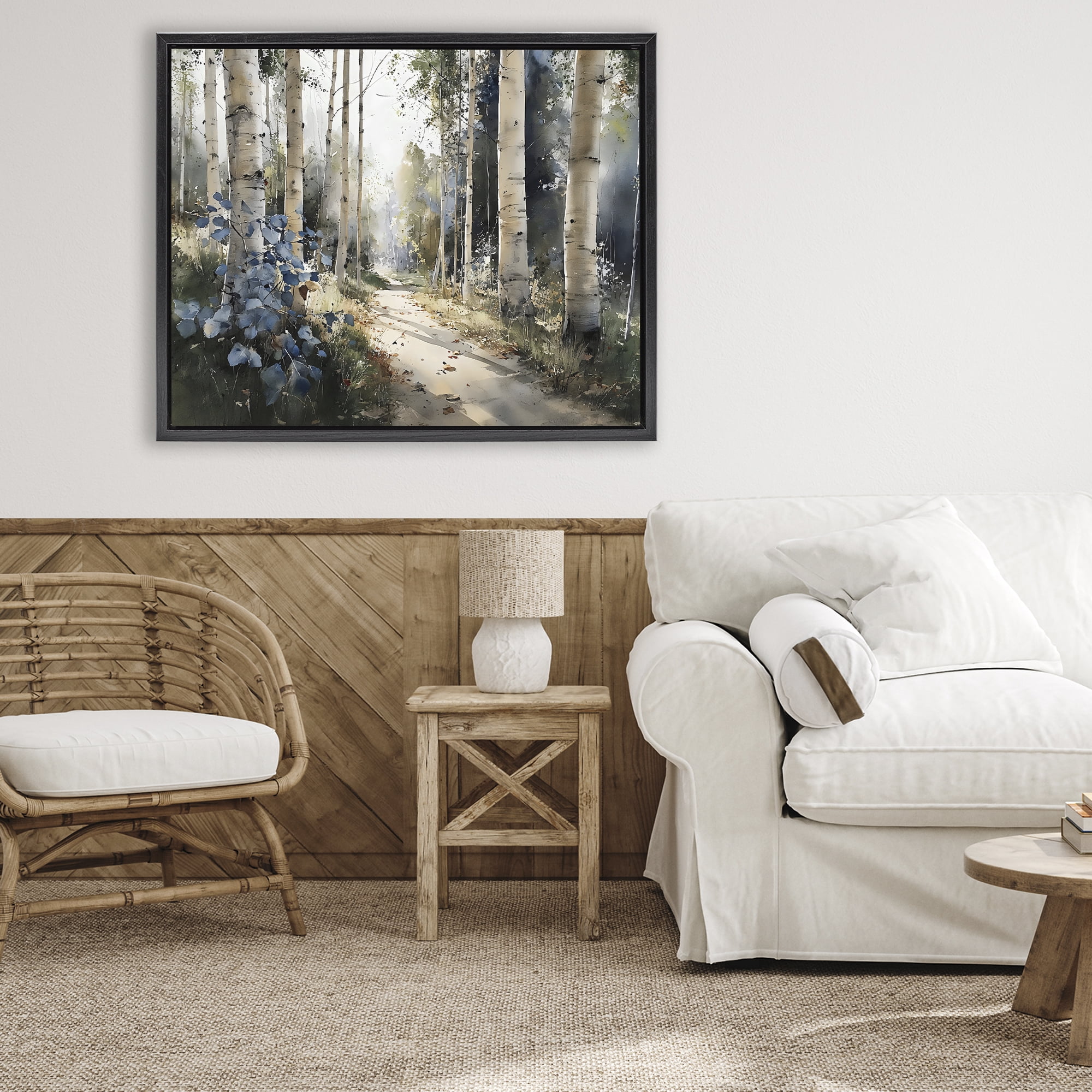 Stupell Industries Blue Birch Sunlit Forest Black Framed Floater Canvas Wall Art, design by Franklyn Gregory