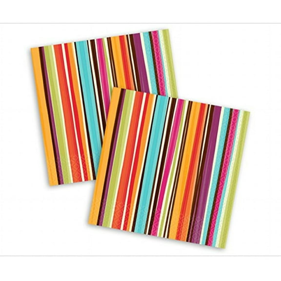 amscan disposable 2 ply lunch napkins in stylish stripes print (16 pack), 6.5 x 6.5, multicolor