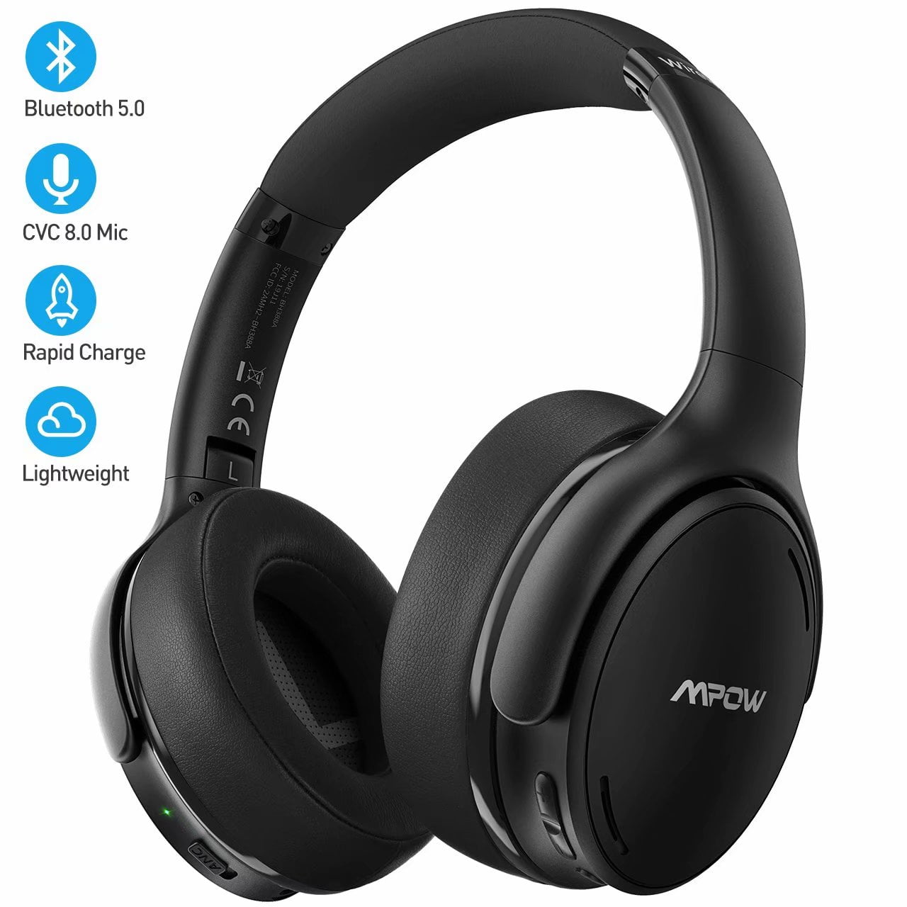 Mpow H12 Hybrid Active Noise Cancelling Headphones 2019 Version Soft Protein Earpads with Hi-Fi Deep Bass CVC 6.0 Microphone Bluetooth Headphones Over Ear 30H Playtime for TV Travel Work