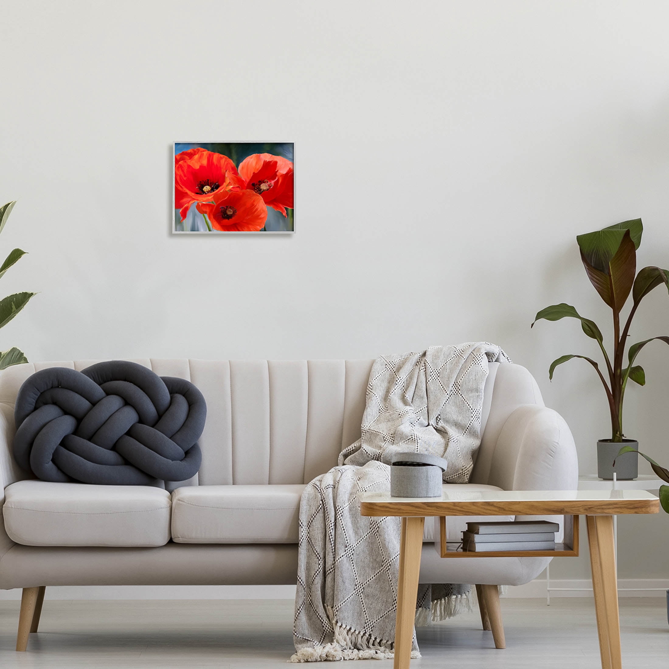 Bold Red Poppy Flower Trio Botanical & Floral Painting Gray Framed Art Print Wall Art
