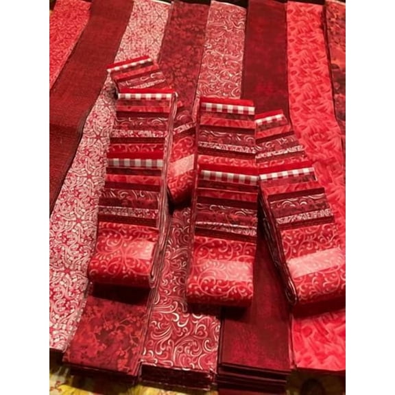 Christmas Red Jelly Roll Fabric 2.5" Squares, Red White Pre Cut Strips Quilt Fabric, Christmas Quilt Bundle, 100% Cotton Quilting Sewing, 20 Strips$$Art & Craft