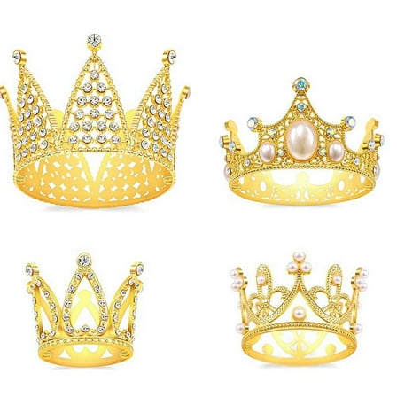 4Pcs Gold Crown Cake Topper Princess Decorations for Birthday