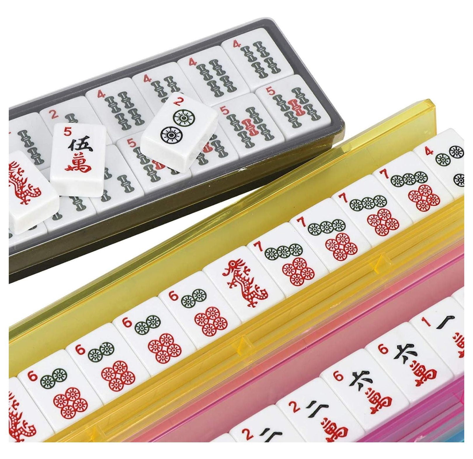 American Mahjong Set 166 Tiles, 4 Colors All-in-One Rack/Pushers, Red Soft Bag and Accessories –Classic Full Size Complete Mahjong Set.