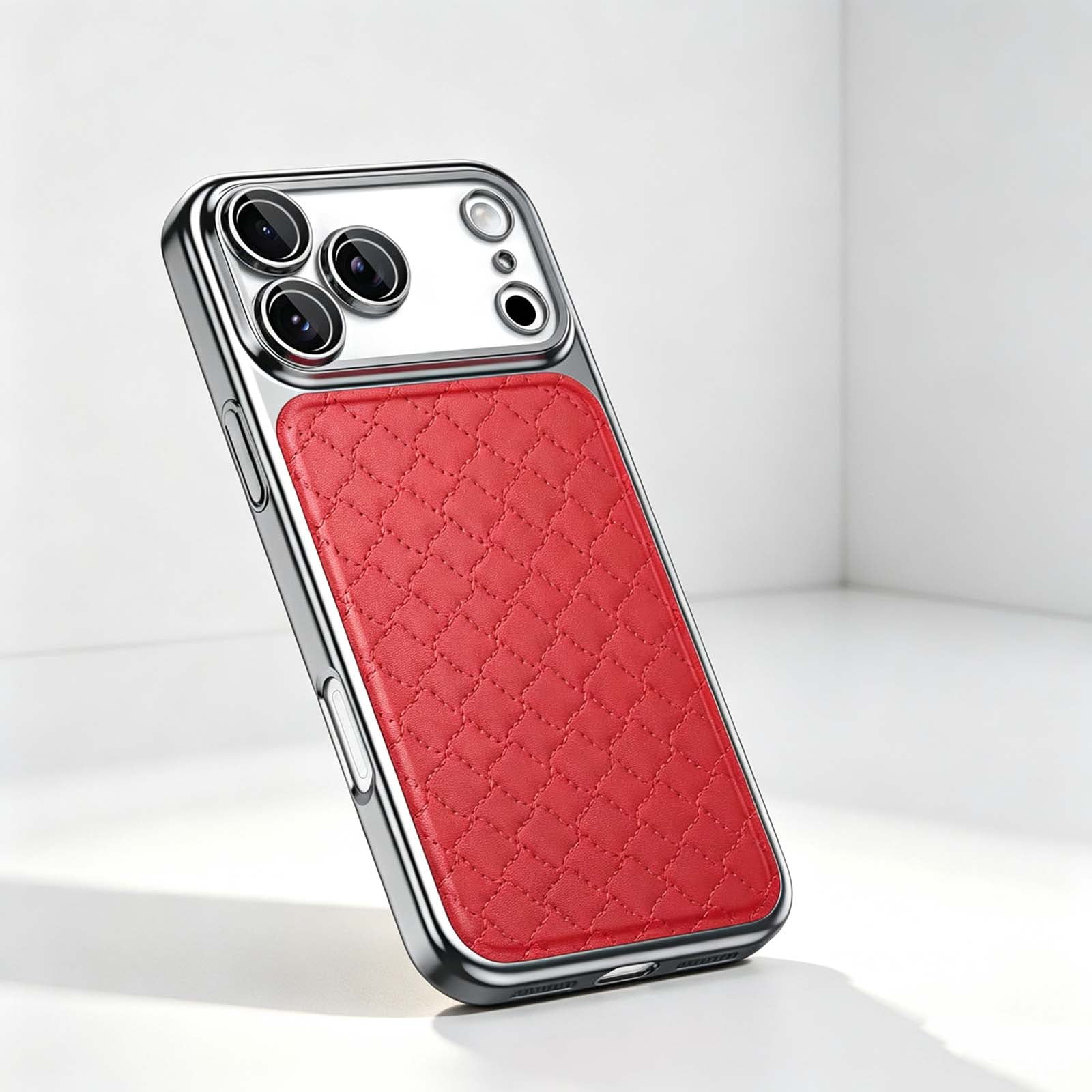 For iPhone 16 Phone Case,Built-in Magnetic Ring,Fit For Mag-Safe,Anti-Scratch Skin-Friendly Rhombus Textured PU Leather Back,Shockproof Non-Slip Protection Phone Case,Red
