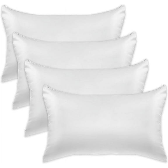 Mocassi 4-PACK Cooling Viscose Satin Pillowcase Set with Hidden Zipper closure, Silky Smooth for Best Hair and Skin Care-Beautiful Gift Box-4-Piece Satin Pillowcase Set, Standard/Queen, White