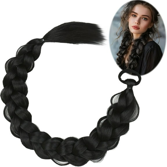 Ponytail Extensions with Ties - Soft Synthetic Hairpieces, Straight Wrap Around Extensions, 24-Inch Tail Hairpiece for Women, Versatile for Daily Wear, Parties, Festivals, Cosplay, Makeup Organizers