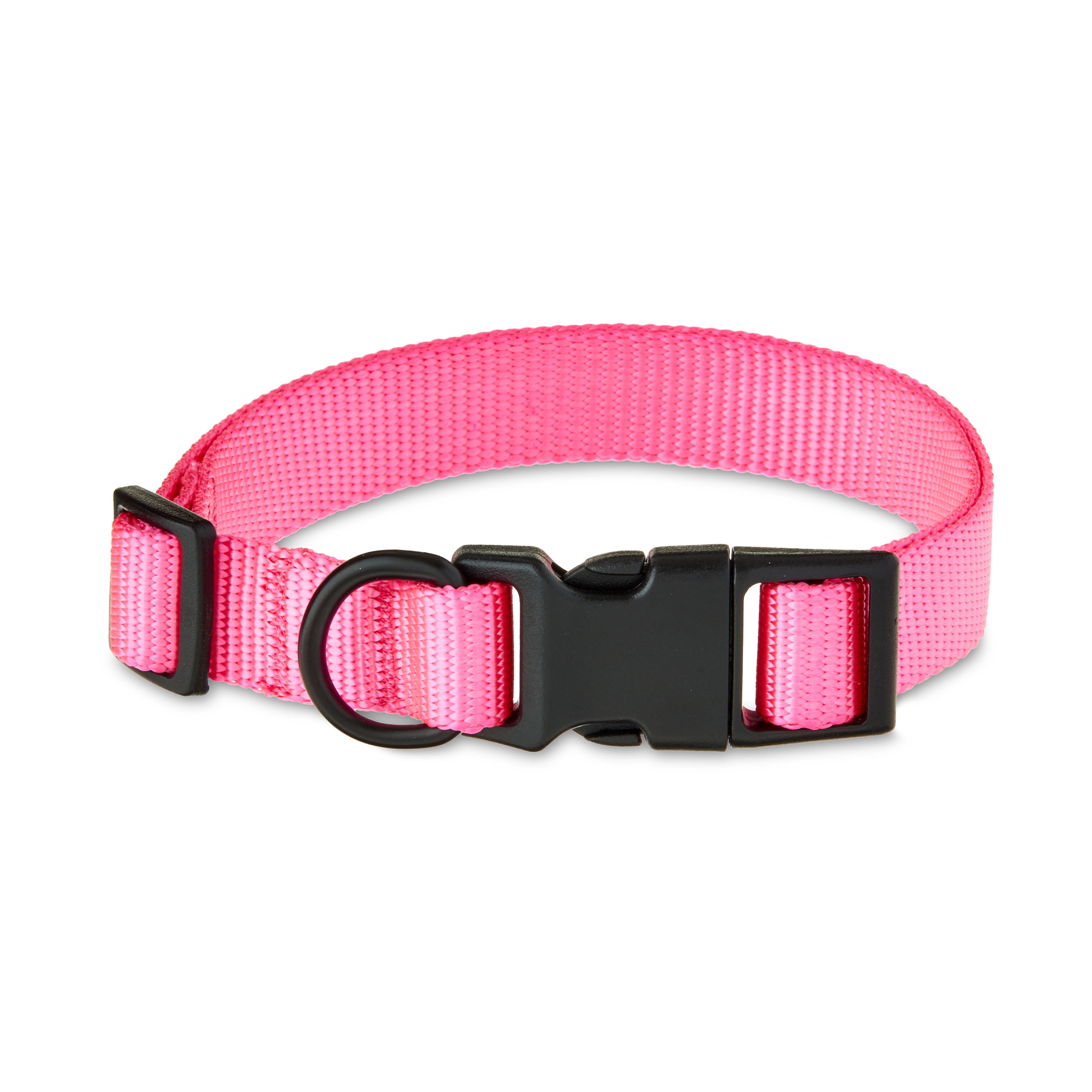 Vibrant Life Solid Polyester Adjustable Dog Collar, with 6ft Dog Leash, Pink, Medium