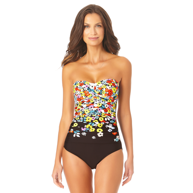 Anne Cole Plus Size Twist Front Shirred One Piece Swimsuit - Lined, Removable Cups, Adjustable Straps