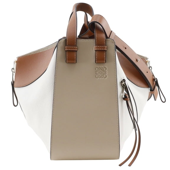 Pre-Owned LOEWE Hammock Small Handbag, 2-Way Shoulder Bag, Brown/White Calfskin, A5 Size,...