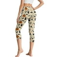 thumbnail image 2 of SCRAWLGOD Halloween Pumpkin Bat Candle Cat Stars Beige Women's Capri Leggings with Pockets High Waist Tummy Control Crop 3/4 Leggings Slim Breathable Stretch Athletic Cropped Tights, L, 2 of 7