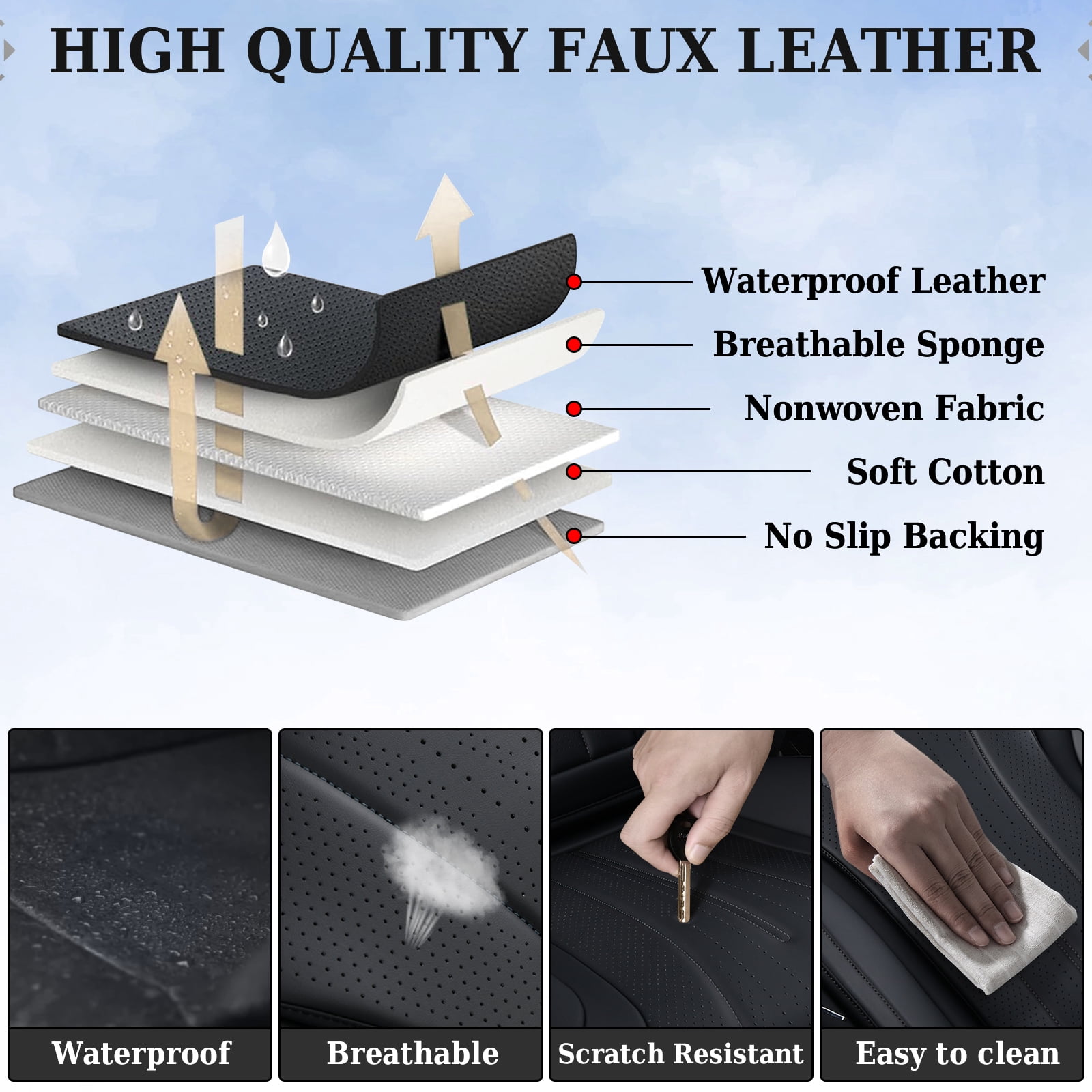Coverado Front Car Seat Covers, Waterproof Faux Leather Seat Protector, Breathable Seat Cushions Universal Fit for Most Cars, Black