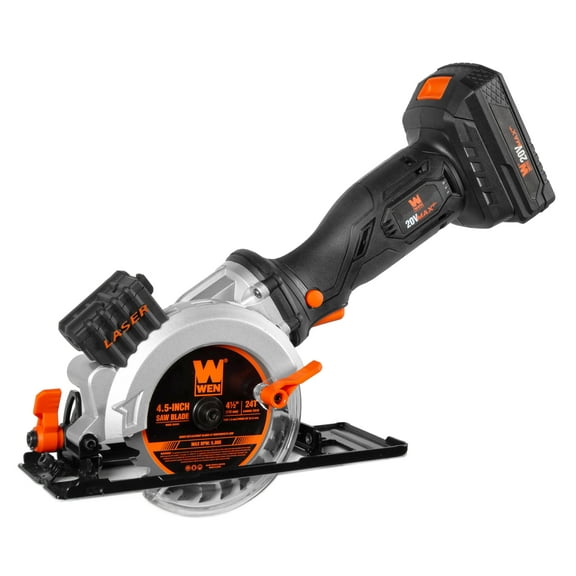 WEN 20V Max 4-1/2-Inch Cordless Mini Circular Saw with 2.0Ah Battery and Charger