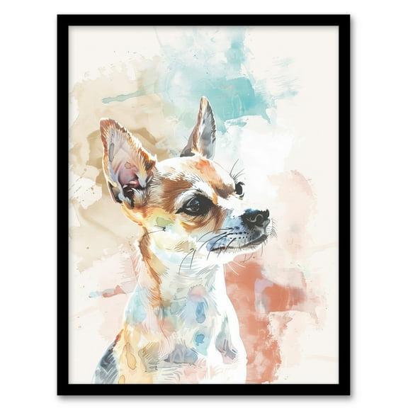 Artery8 Chihuahua Dog Lover Light Watercolour Portrait Living Room Art Print Framed Poster Wall Decor 12x16 inch