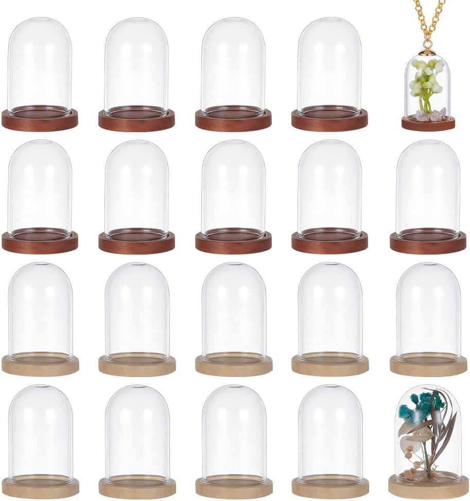 6 Piece Plastic Dome Cloche Set With Wood Bases - Display Domes For Collectibles & Decor 3 thumbnail image