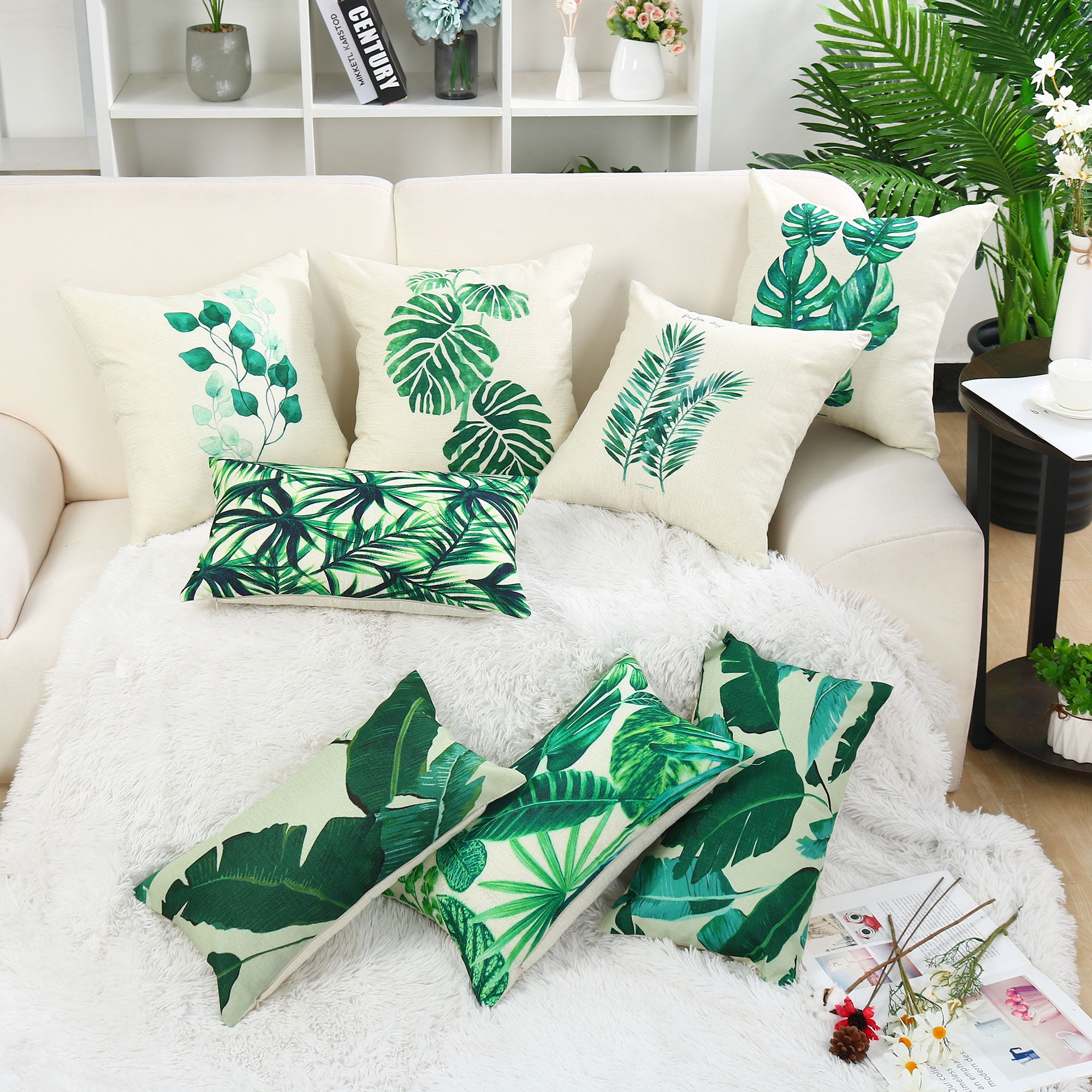 Green Leaves Throw Pillow Cover Pattern Cushion Cover Cotton Plant Pillow Case Home Decorative For Sofa 18 X 18 Inch 1 Walmart Com Walmart Com