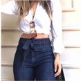 thumbnail image 5 of Womens Denim Pants High Waist Boot Cut Trousers Skinny Bell Bottom Mom Jeans Blue XL, 5 of 8