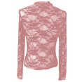 thumbnail image 5 of Pink Young Adult Tops Women's Spring Solid Color High Collar Lace Ear Edge Slim Fit Long Sleeve Top Going Out Tops for Women, 5 of 6
