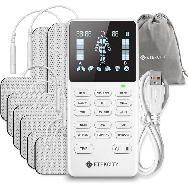 Estimulador muscular TENS Unit Etekcity de 4 salidas con accesorios
