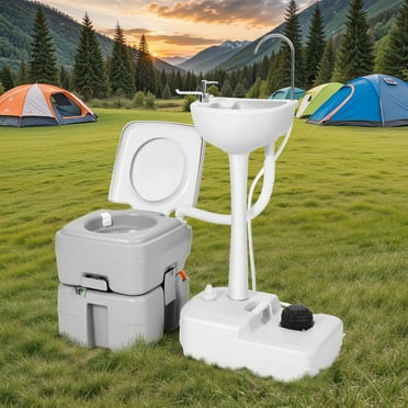 ModFusion Portable Toilet 5.28 Gallon with 17L Sink, T Type Water Outlet, for RV, Camping, Travel, Worksite