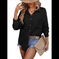 thumbnail image 1 of Camisas de Mujer con Botones, Larga, Estilo Boyfriend, Cuello y Bolsillos. Negro XXL, 1 of 8