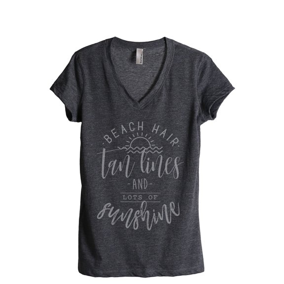Beach Hair Tan Lines Sunshine Women's Fashion Relaxed V-Neck T-Shirt Tee Charcoal Grey 2X-Large
