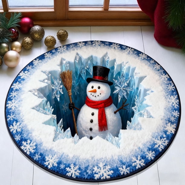 Christmas Circular Carpet Stereoscopic Visual Effect Entrance Door Mat Household Absorbent Nonslip Foot Mat Dirt Proof Mat Bathroom Nonslip Mat Size 15.75in