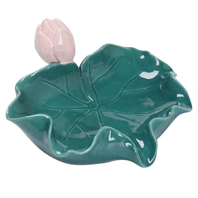 Jabonera de cerámica con forma de hoja de loto verde, autodrenante, decorativa, para cocina, baño, ducha y encimera