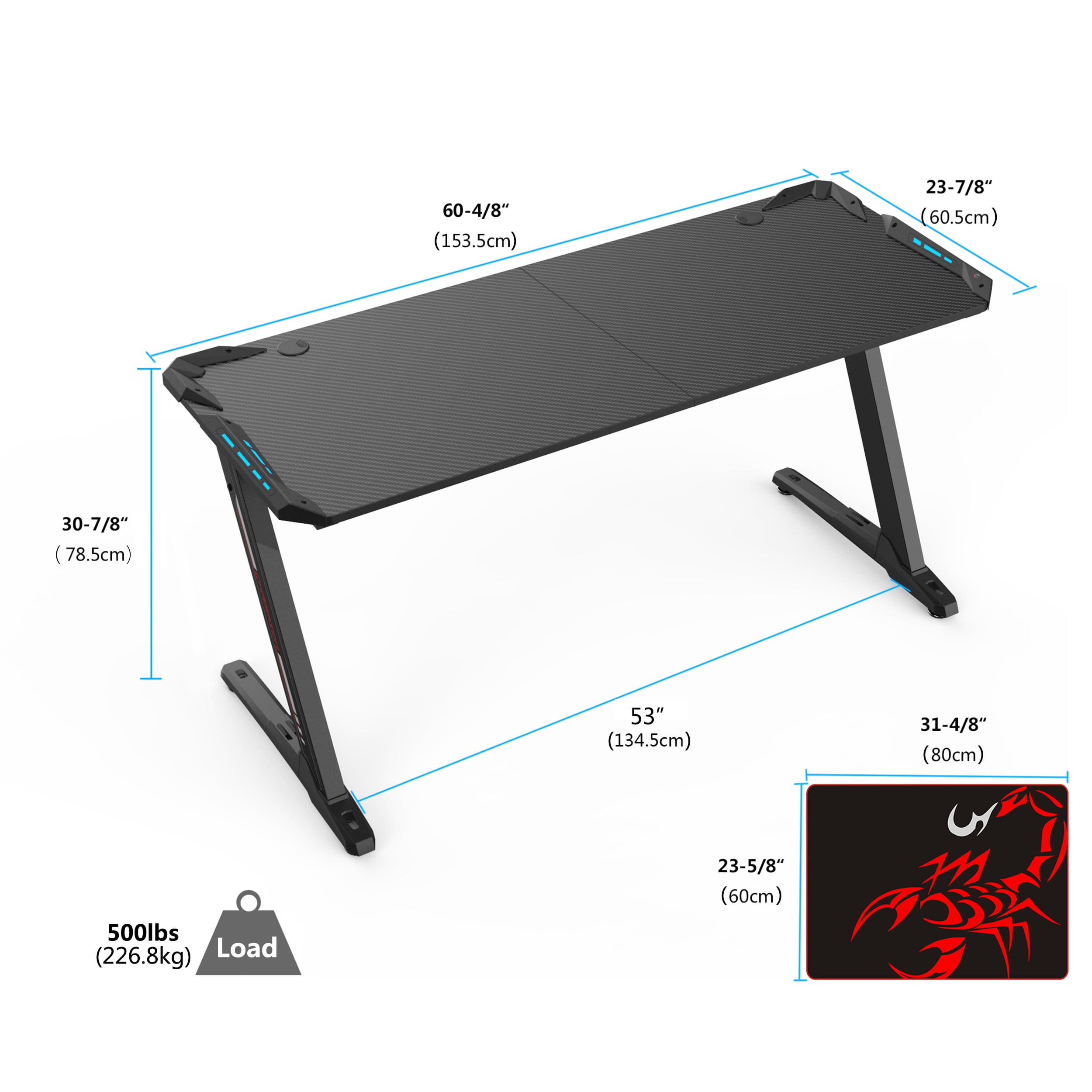 EUREKA ERGONOMIC Z1-S Pro Gaming Desk 44.5 Z Shaped Home Office PC  Computer Desks Gamer Tables with LED Lights Controller Stand Cup Holder  Headphone